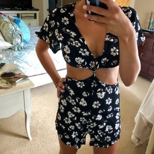 Floral front knot romper